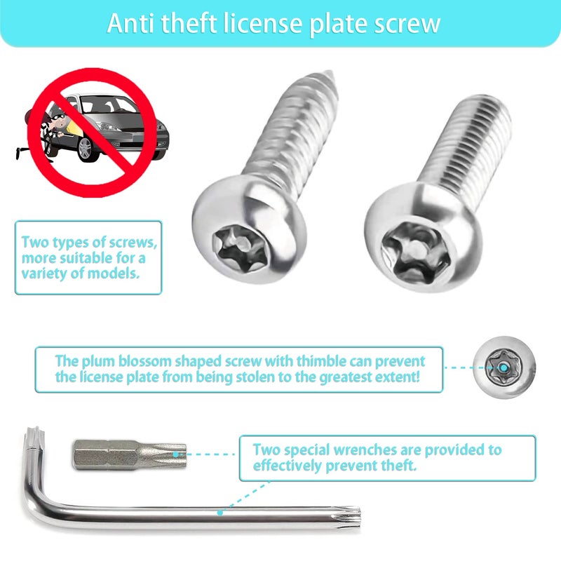 AccEncyc Anti Theft License Plate Screw Kit Tamper Proof License Screws Car License Plate Bolts 304 Stainless Steel Plate Mounting Hardware - 1/4’’ Screws with Chrome Screw Caps - Image 3
